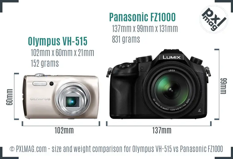 Olympus VH-515 vs Panasonic FZ1000 size comparison