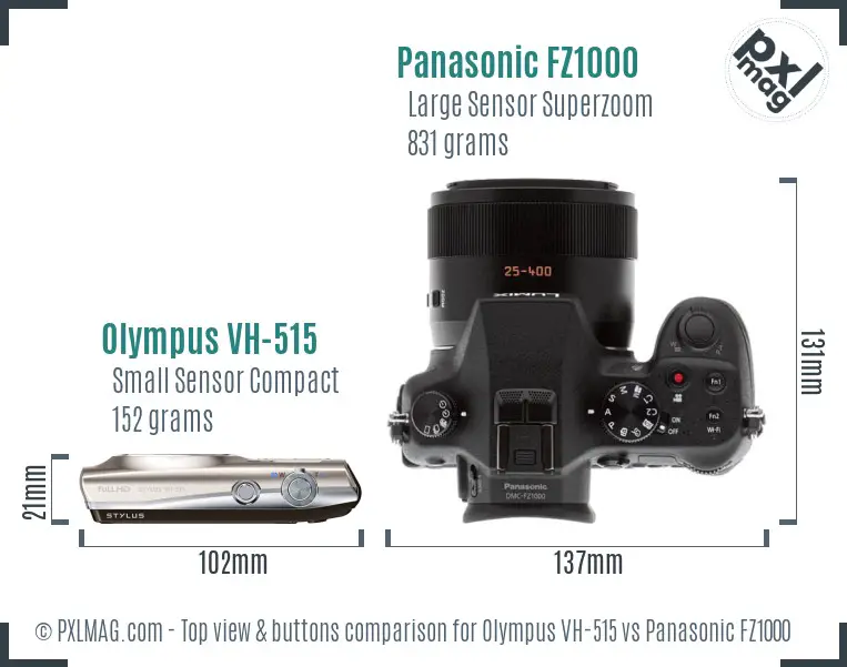 Olympus VH-515 vs Panasonic FZ1000 top view buttons comparison