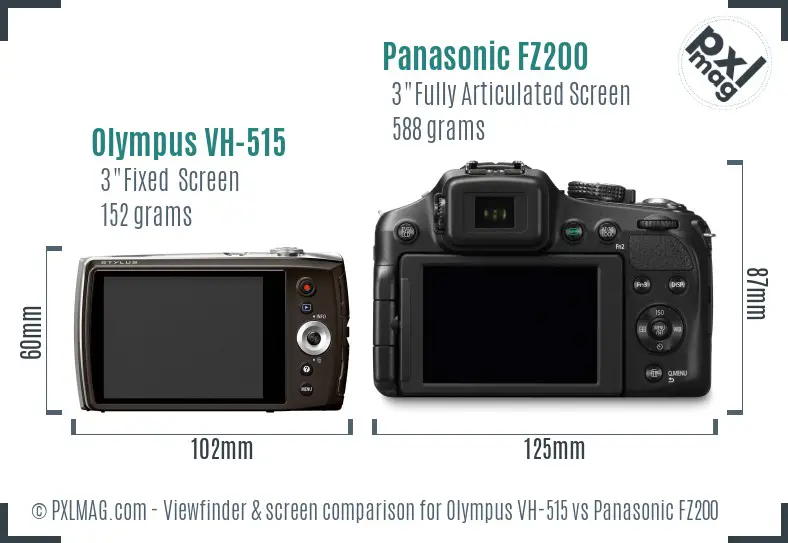 Olympus VH-515 vs Panasonic FZ200 Screen and Viewfinder comparison