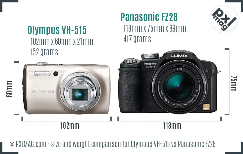 Olympus VH-515 vs Panasonic FZ28 size comparison