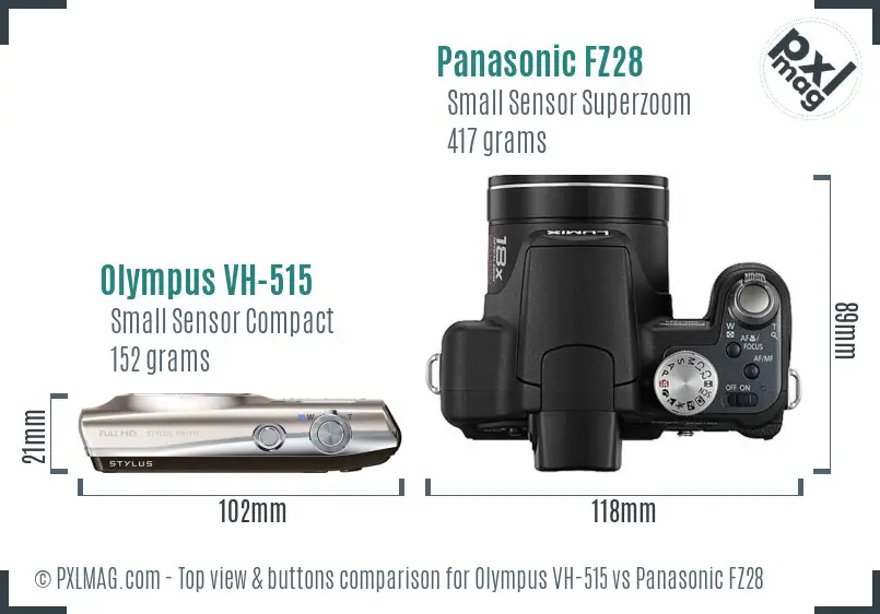 Olympus VH-515 vs Panasonic FZ28 top view buttons comparison