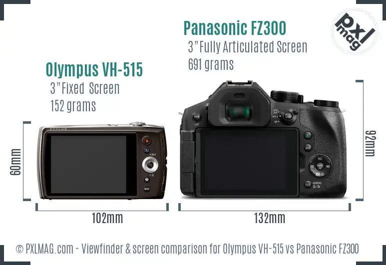 Olympus VH-515 vs Panasonic FZ300 Screen and Viewfinder comparison