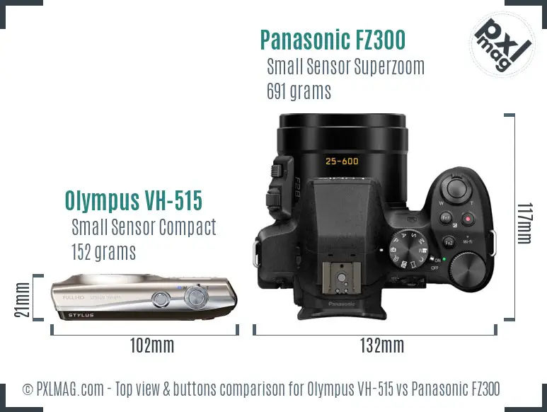 Olympus VH-515 vs Panasonic FZ300 top view buttons comparison