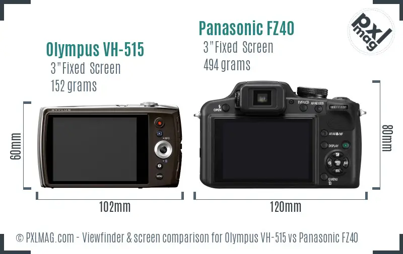 Olympus VH-515 vs Panasonic FZ40 Screen and Viewfinder comparison