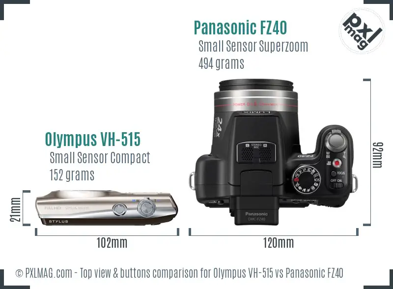 Olympus VH-515 vs Panasonic FZ40 top view buttons comparison