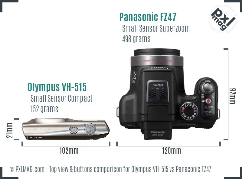 Olympus VH-515 vs Panasonic FZ47 top view buttons comparison Olympus VH-515 vs Panasonic FZ47 top view buttons comparison
