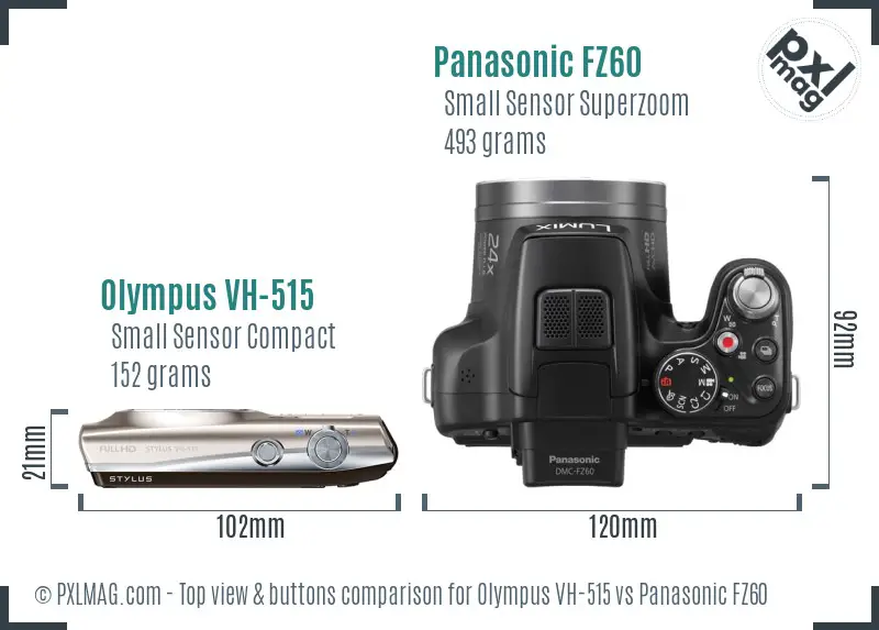 Olympus VH-515 vs Panasonic FZ60 top view buttons comparison
