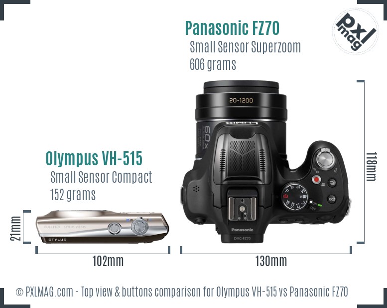 Olympus VH-515 vs Panasonic FZ70 top view buttons comparison