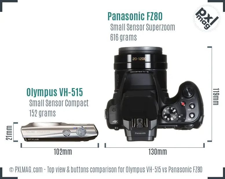 Olympus VH-515 vs Panasonic FZ80 top view buttons comparison Olympus VH-515 vs Panasonic FZ80 top view buttons comparison