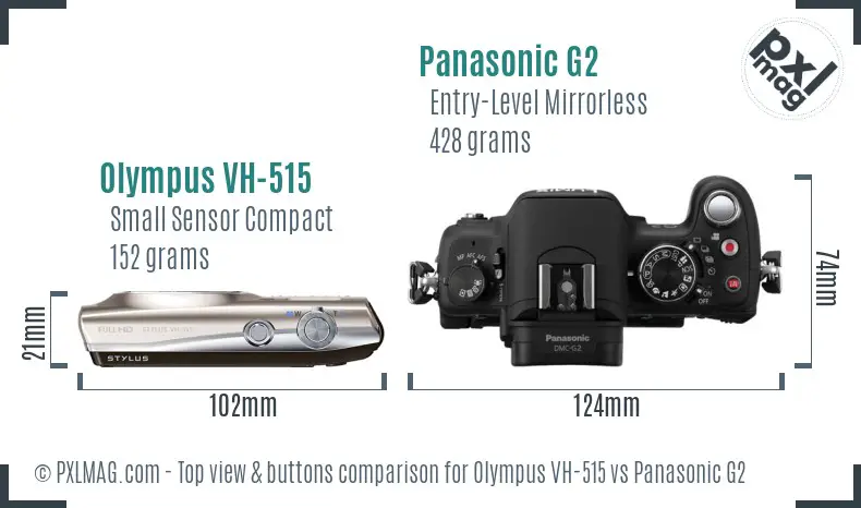 Olympus VH-515 vs Panasonic G2 top view buttons comparison