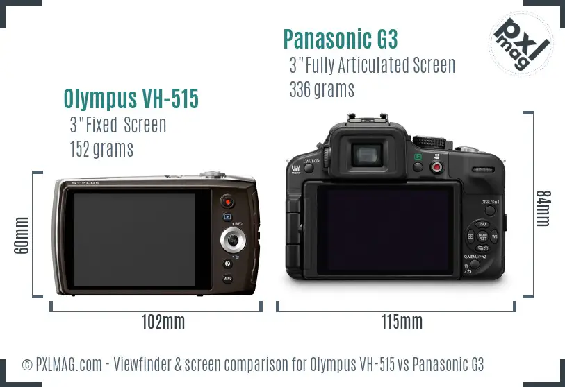 Olympus VH-515 vs Panasonic G3 Screen and Viewfinder comparison