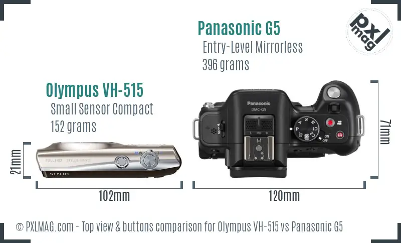 Olympus VH-515 vs Panasonic G5 top view buttons comparison