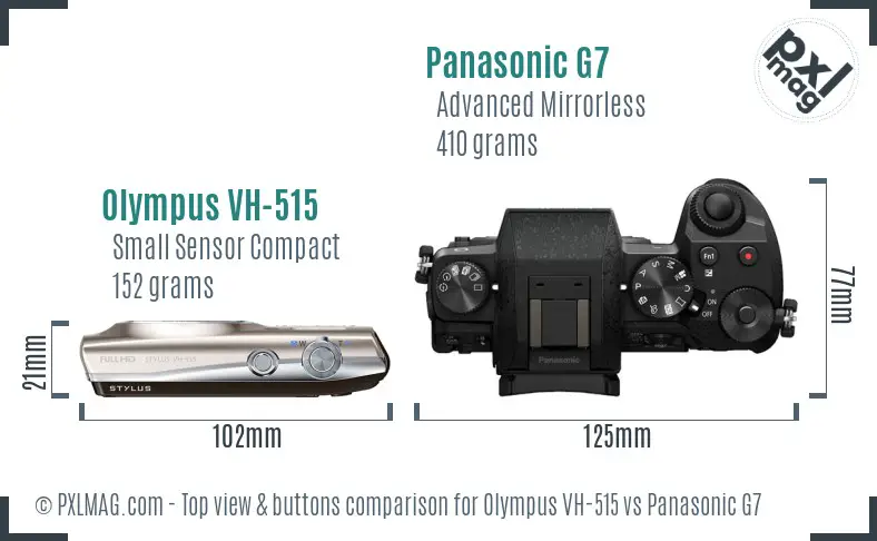 Olympus VH-515 vs Panasonic G7 top view buttons comparison Olympus VH-515 vs Panasonic G7 top view buttons comparison