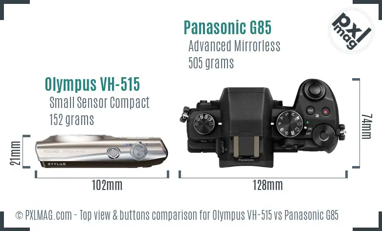 Olympus VH-515 vs Panasonic G85 top view buttons comparison