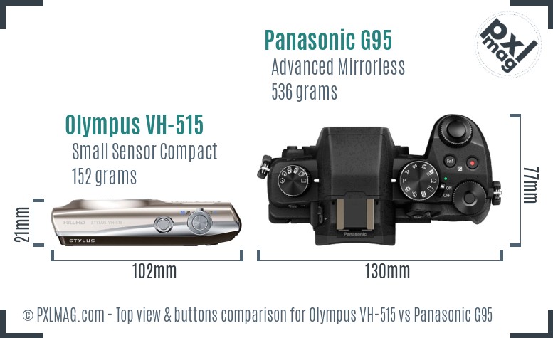 Olympus VH-515 vs Panasonic G95 top view buttons comparison
