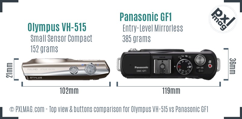 Olympus VH-515 vs Panasonic GF1 top view buttons comparison