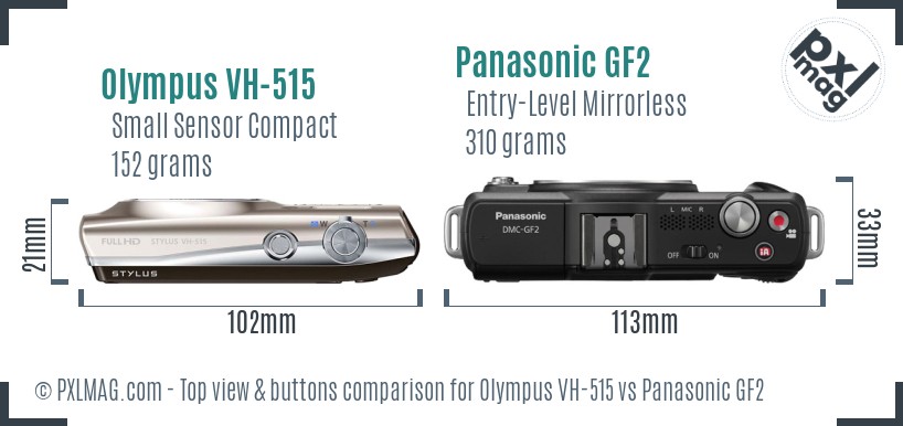 Olympus VH-515 vs Panasonic GF2 top view buttons comparison