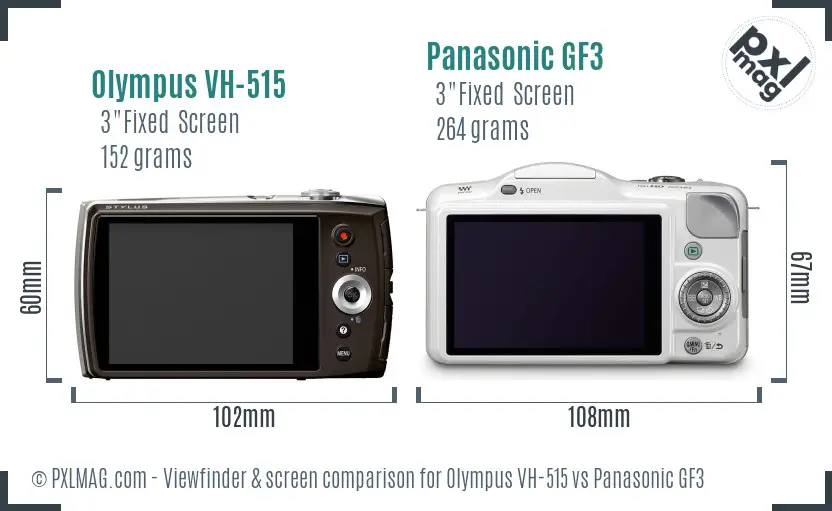 Olympus VH-515 vs Panasonic GF3 Screen and Viewfinder comparison