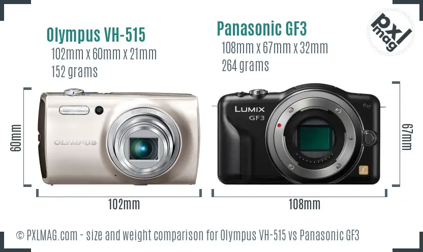Olympus VH-515 vs Panasonic GF3 size comparison