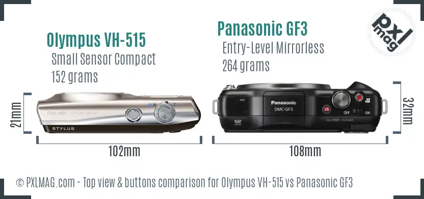 Olympus VH-515 vs Panasonic GF3 top view buttons comparison