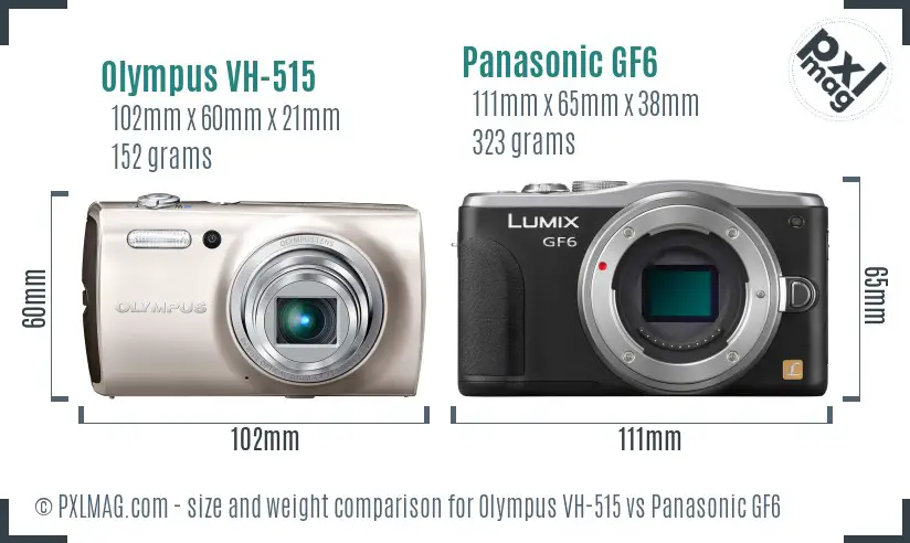 Olympus VH-515 vs Panasonic GF6 size comparison