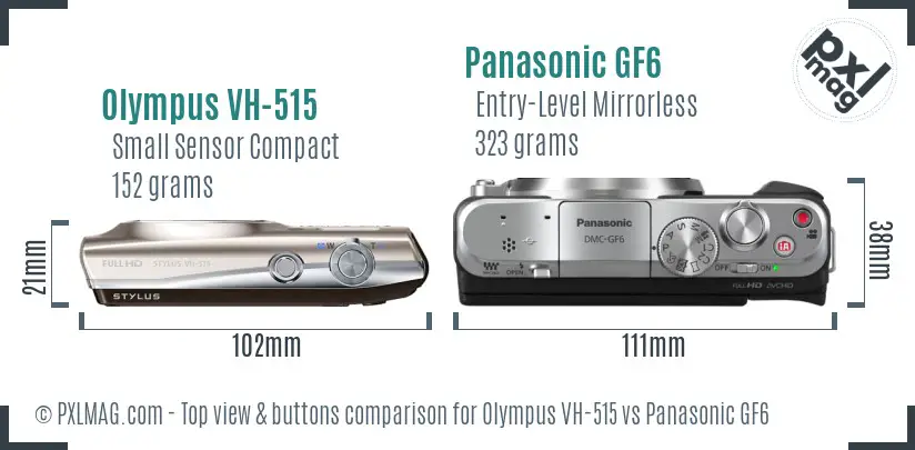 Olympus VH-515 vs Panasonic GF6 top view buttons comparison