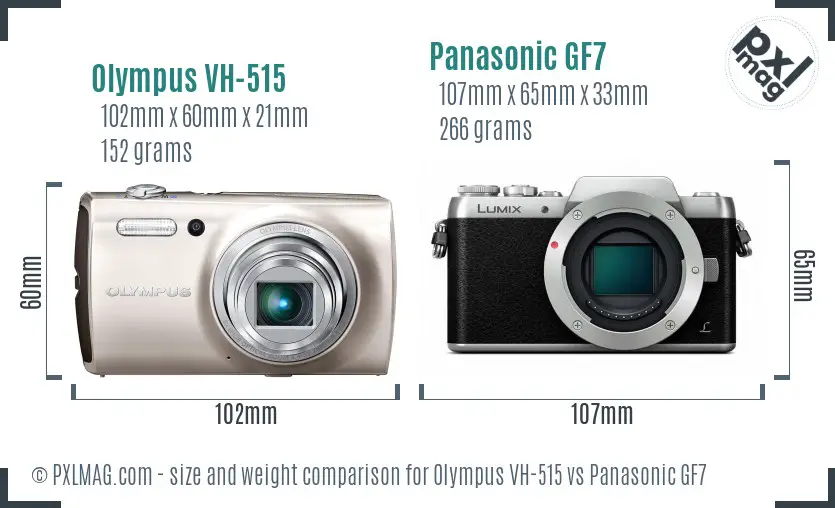 Olympus VH-515 vs Panasonic GF7 size comparison