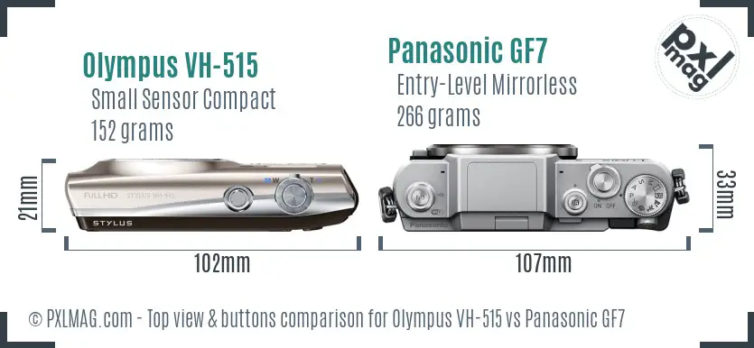 Olympus VH-515 vs Panasonic GF7 top view buttons comparison