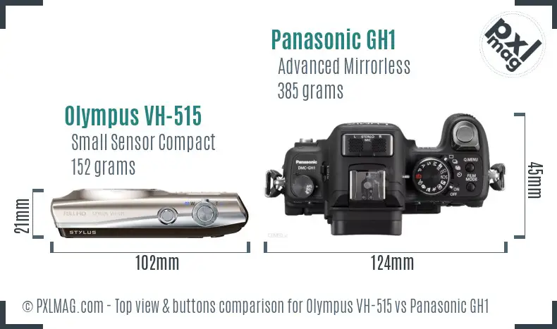 Olympus VH-515 vs Panasonic GH1 top view buttons comparison Olympus VH-515 vs Panasonic GH1 top view buttons comparison