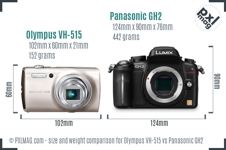 Olympus VH-515 vs Panasonic GH2 size comparison