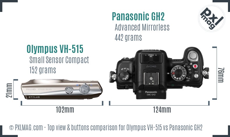 Olympus VH-515 vs Panasonic GH2 top view buttons comparison