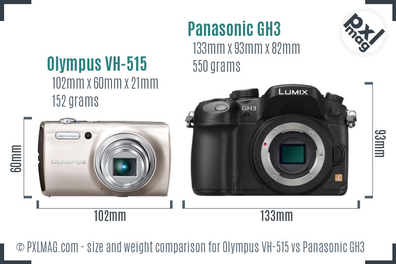 Olympus VH-515 vs Panasonic GH3 size comparison