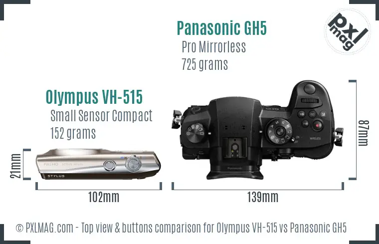 Olympus VH-515 vs Panasonic GH5 top view buttons comparison