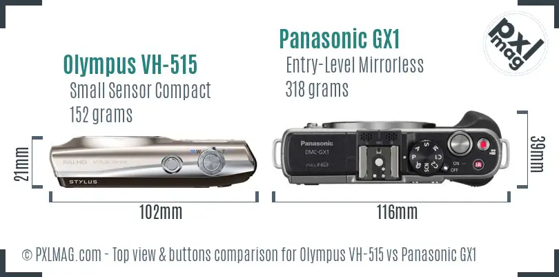 Olympus VH-515 vs Panasonic GX1 top view buttons comparison Olympus VH-515 vs Panasonic GX1 top view buttons comparison