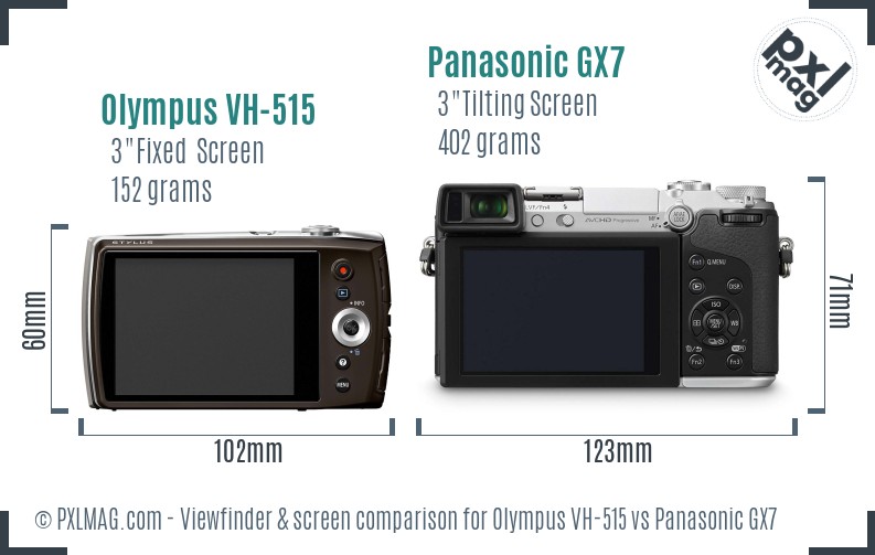 Olympus VH-515 vs Panasonic GX7 Screen and Viewfinder comparison