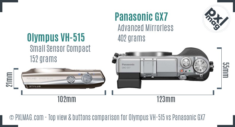 Olympus VH-515 vs Panasonic GX7 top view buttons comparison