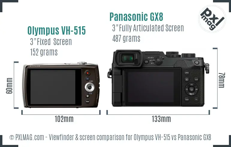 Olympus VH-515 vs Panasonic GX8 Screen and Viewfinder comparison
