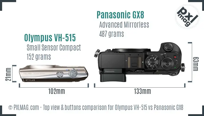 Olympus VH-515 vs Panasonic GX8 top view buttons comparison