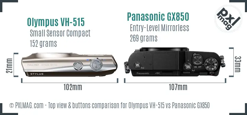 Olympus VH-515 vs Panasonic GX850 top view buttons comparison