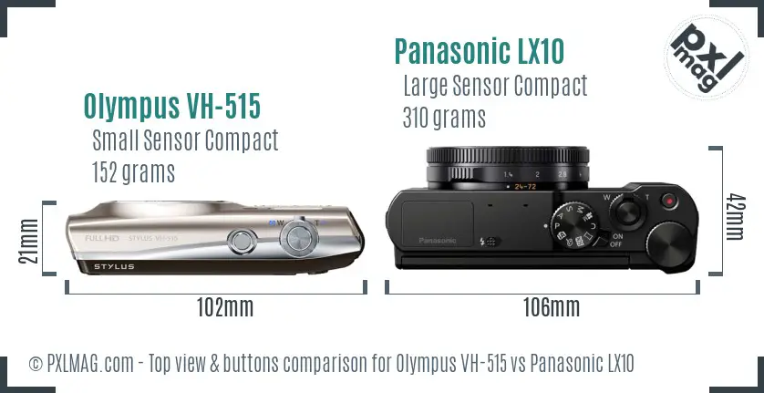 Olympus VH-515 vs Panasonic LX10 top view buttons comparison Olympus VH-515 vs Panasonic LX10 top view buttons comparison