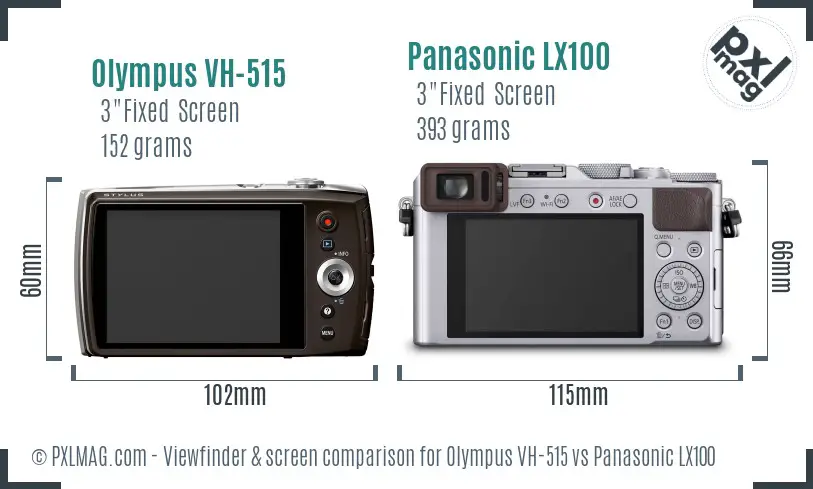Olympus VH-515 vs Panasonic LX100 Screen and Viewfinder comparison