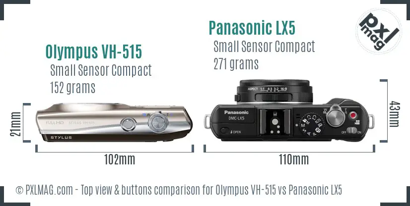 Olympus VH-515 vs Panasonic LX5 top view buttons comparison