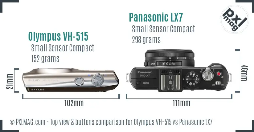 Olympus VH-515 vs Panasonic LX7 top view buttons comparison