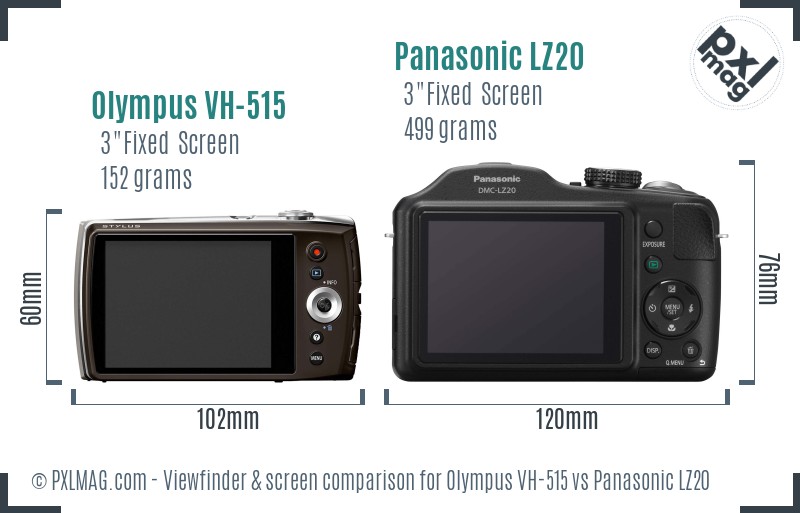 Olympus VH-515 vs Panasonic LZ20 Screen and Viewfinder comparison