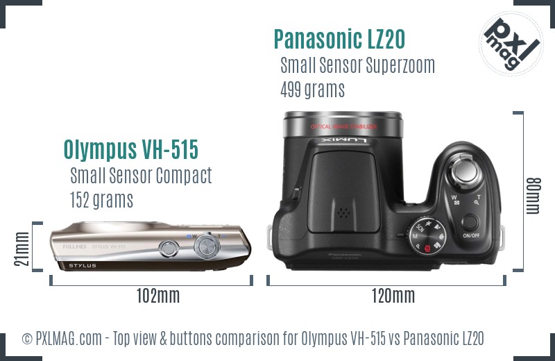 Olympus VH-515 vs Panasonic LZ20 top view buttons comparison