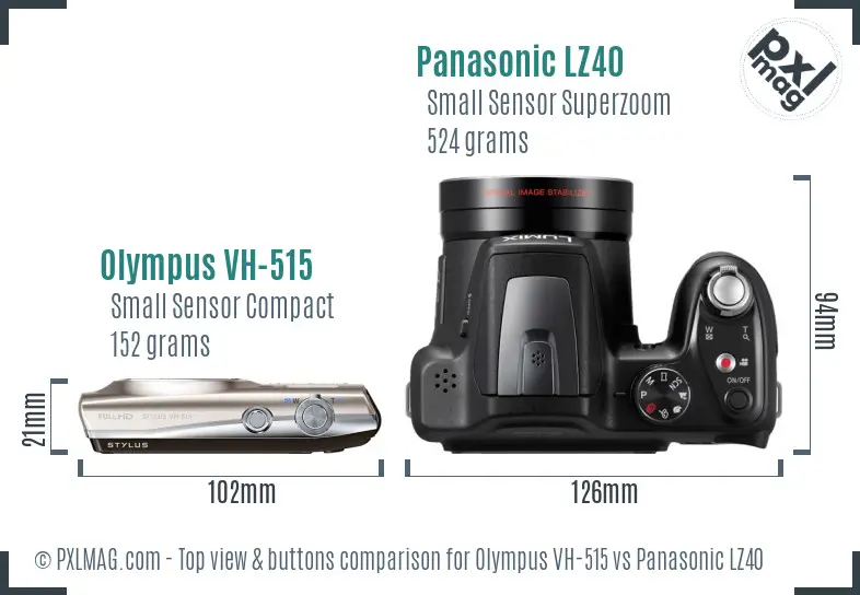 Olympus VH-515 vs Panasonic LZ40 top view buttons comparison