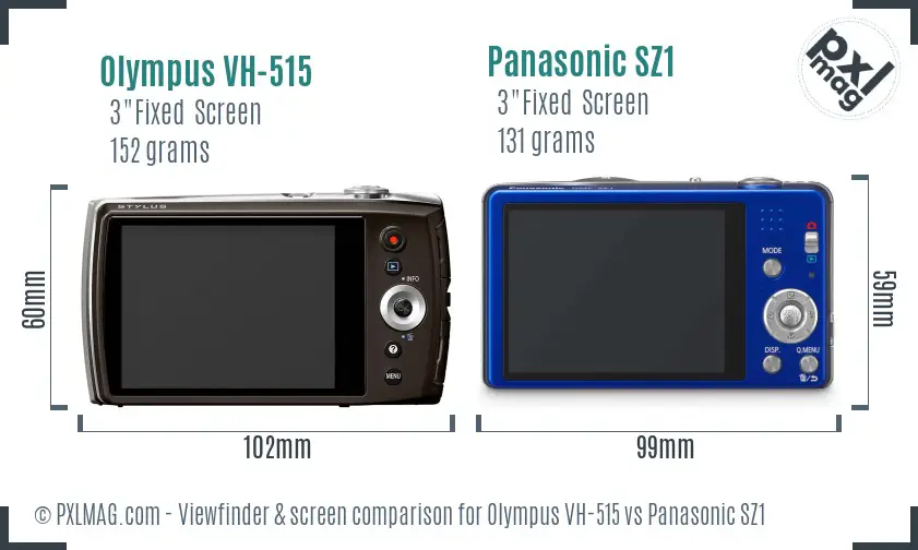 Olympus VH-515 vs Panasonic SZ1 Screen and Viewfinder comparison