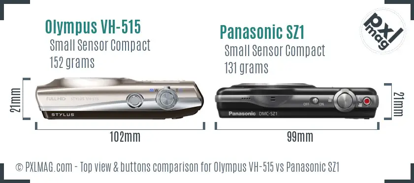 Olympus VH-515 vs Panasonic SZ1 top view buttons comparison