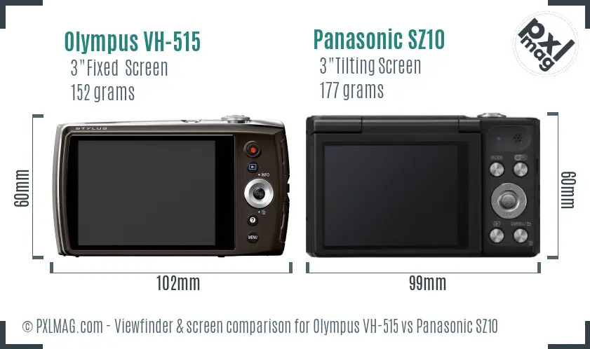 Olympus VH-515 vs Panasonic SZ10 Screen and Viewfinder comparison