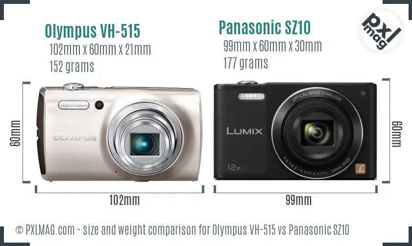 Olympus VH-515 vs Panasonic SZ10 size comparison